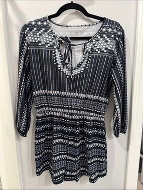 White Fox Boutique Black and White Patterned Tunic Dress